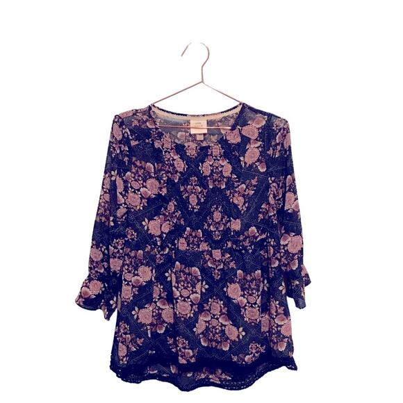 Knox Rose Women's XS Peasant Top ~ Blue & Mauve Floral  Semi-Sheer Smock… - Picture 1 of 7